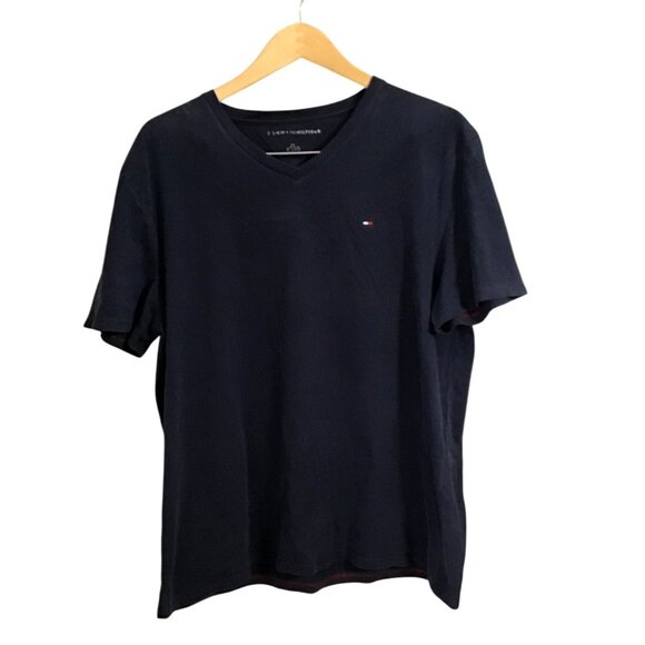 TOMMY HILFIGER MENS NAVY V-NECK SHORT SLEEVE T-SHIRT SIZE LARGE - Picture 1 of 6
